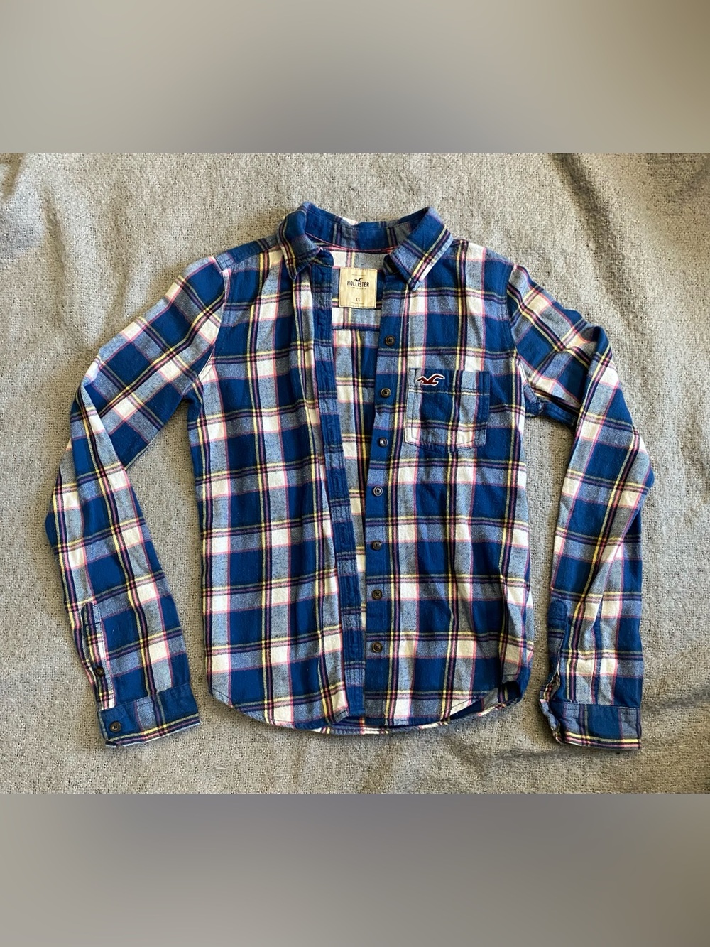 Hollister Blue, White and Pink Plaid Button-Down Shirt